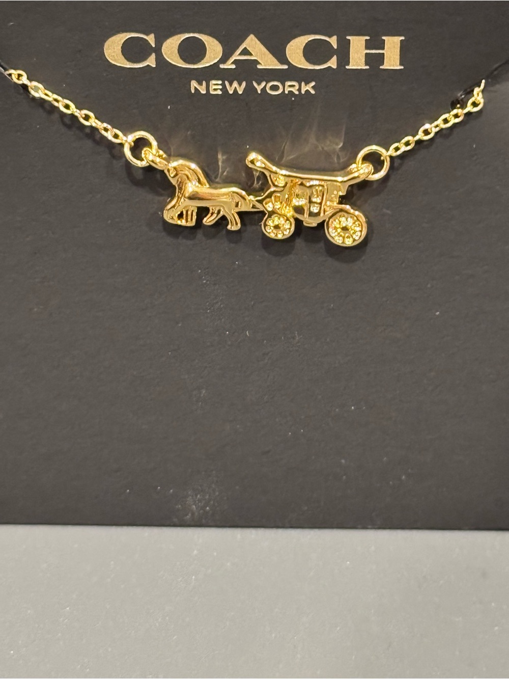 NWT Coach Gold Horse & Carriage Pendant Chain Necklace